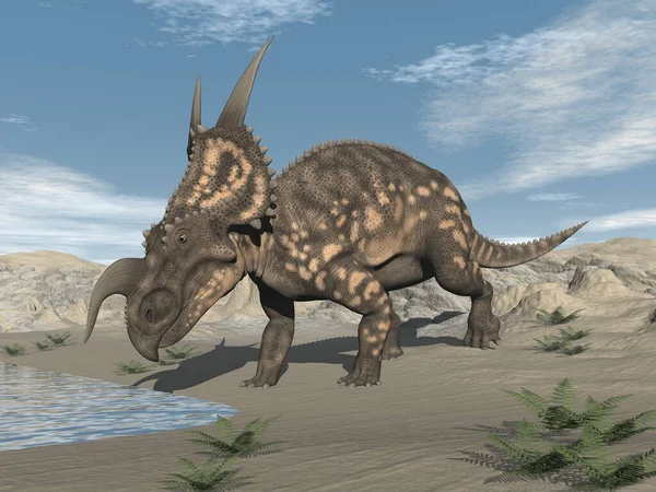 Dinosauro Einiosaurus nel deserto - rendering 3D — Foto Stock