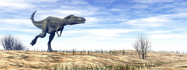 Alioramus dinosaur in the desert - 3D render — Stockfoto