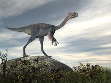 gigantoraptor dinozor çöl - 3d render içinde
