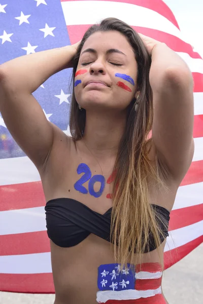 USA Americká žena fotbaloví fanoušci — Stock fotografie
