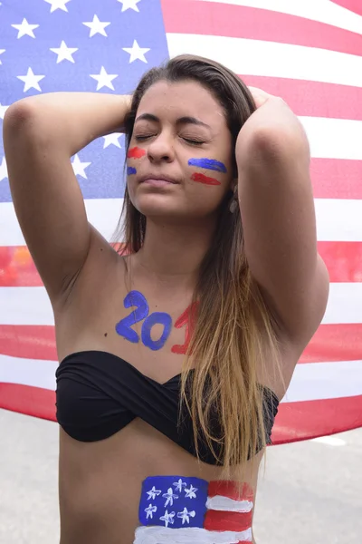 EEUU americano devastado mujer fútbol fan —  Fotos de Stock