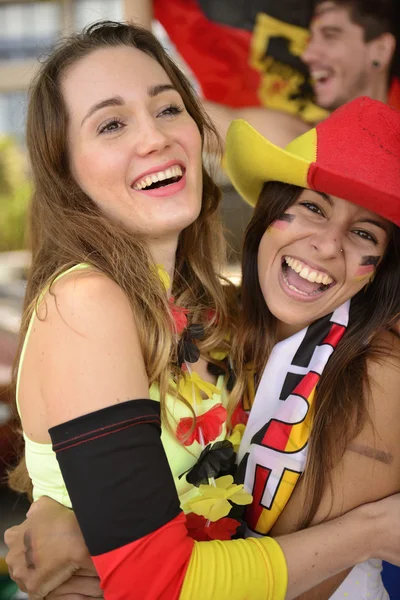 Happy German girlfriends sport soccer fans — Stock Photo, Image