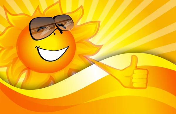 Fondo soleado con un sol sonriente — Vector de stock