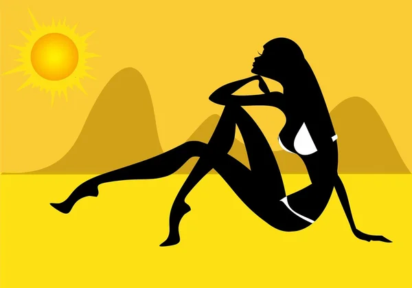 Meisje op het strand op een zonnige dag — Stockvector