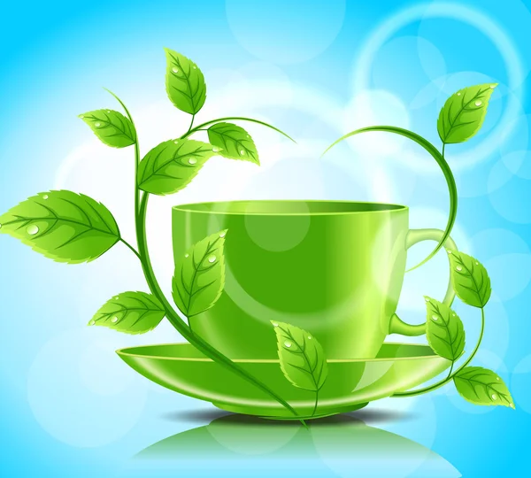 Green cup of tea with mint — Stock Vector