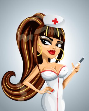 sevimli ve seksi hemşire bir enjeksiyon için hazır