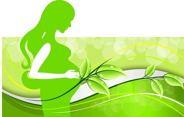 Těhotná žena. zelené vektorové ilustrace — Stockový vektor
