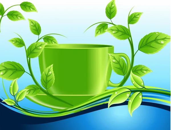 Cup of green tea with mint — Stock Vector