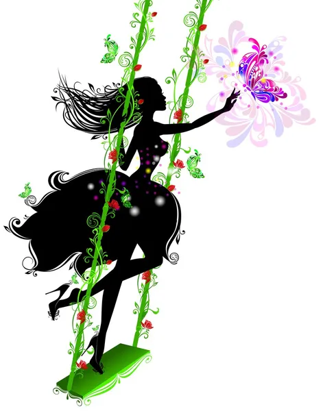 Kız siluet bir salıncak üzerinde