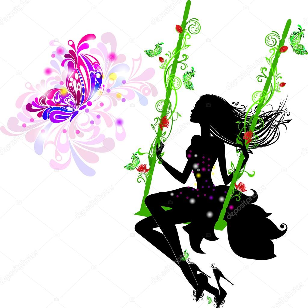 Fairy on a swing with a butterfly