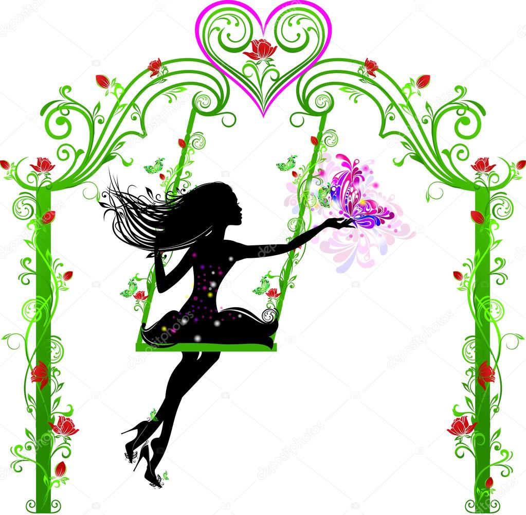 Fairy on a swing with a butterfly