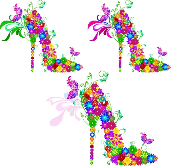 Zapatos florales brillantes — Vector de stock