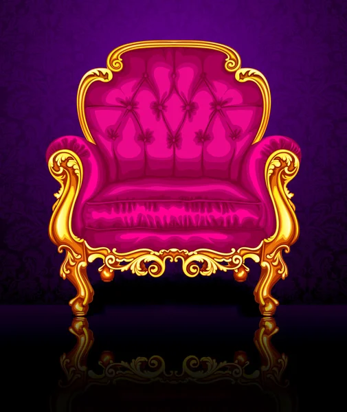 Beautiful table and chair on a background of purple wallpaper — Stock Vector