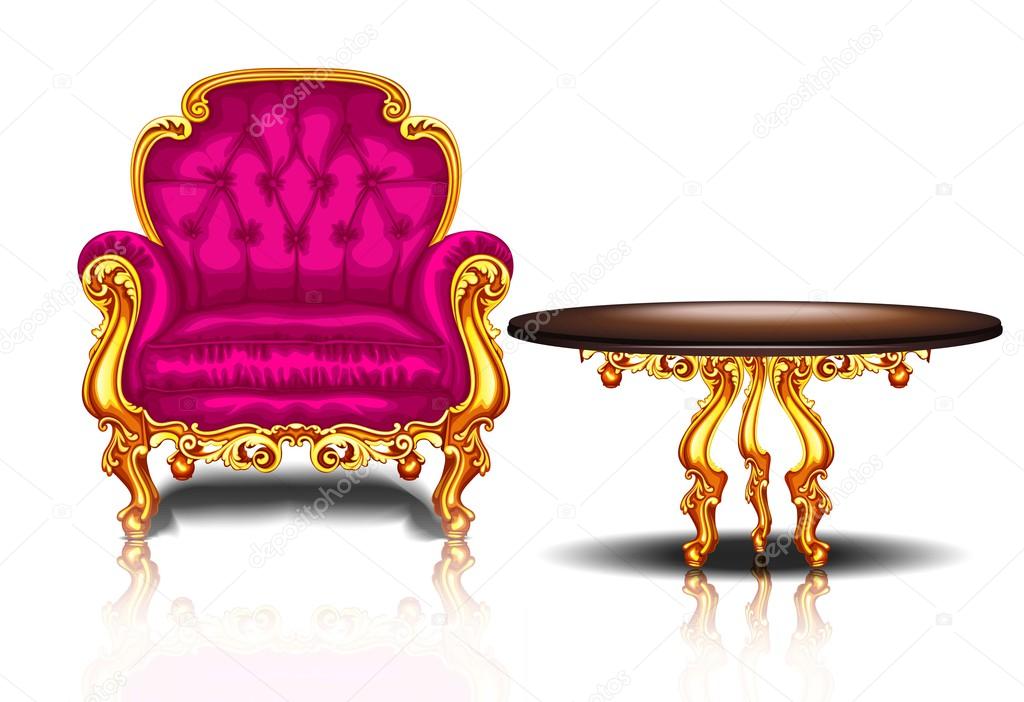 Beautiful chair with a wooden table with gold trim