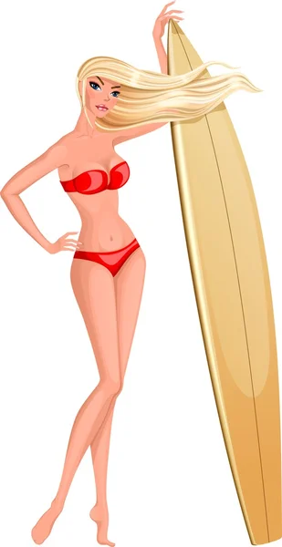 Girl with surfboard — Stock Vector