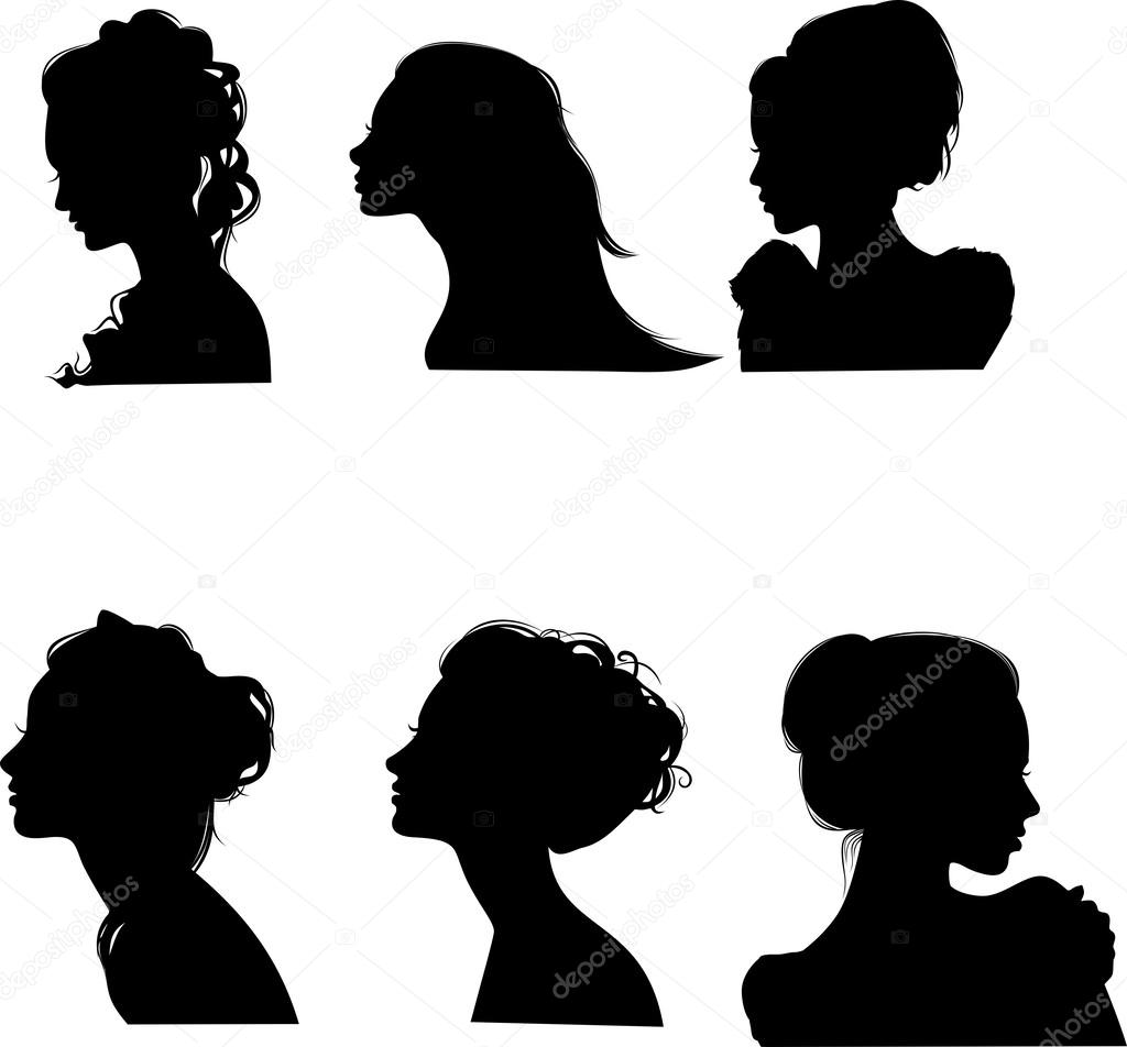 Silhouettes of girls with hairstyles, vector