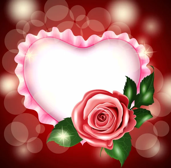 White heart, pink rose — Stock Vector