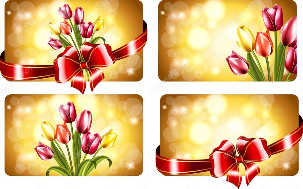 Business cards with tulips on March 8