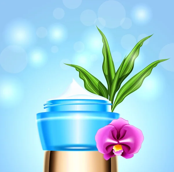 Vaso di crema con fiore di orchidea — Vettoriale Stock
