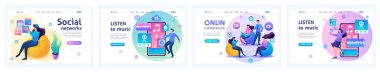 İniş sayfaları koleksiyonu. Sosyal ağlar, kuryeler, çevrimiçi müzik dinlemek. 2B karakterler