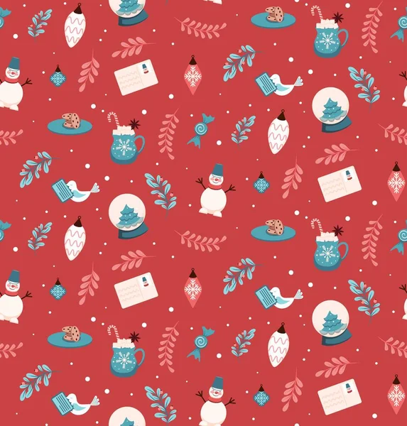 Padrão sem costura bonito com elementos de Natal. Ilustração para decorar imagens vetoriais. Correio de Natal. Textura para impressão e design de vestuário — Vetor de Stock