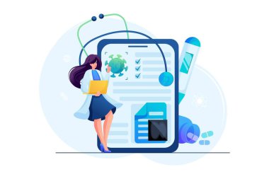 Terapist elektronik kayıtları tutar ve analiz eder. Web tasarımı için kavram.