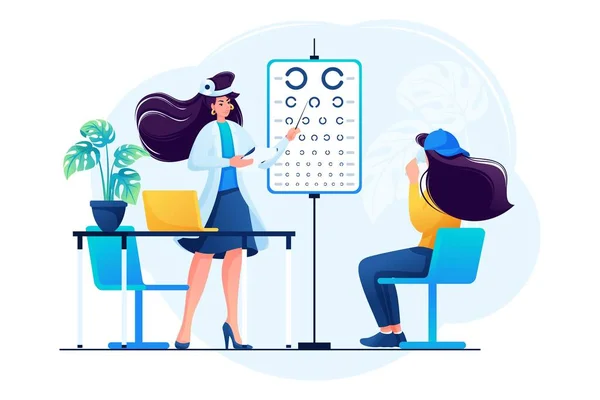 Ophthalmologist His Office Tests Patient Checking His Vision Concept Web — Stock vektor