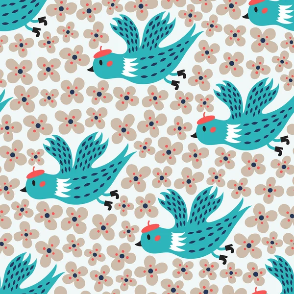 Oiseau et fleur motif sans couture — Image vectorielle