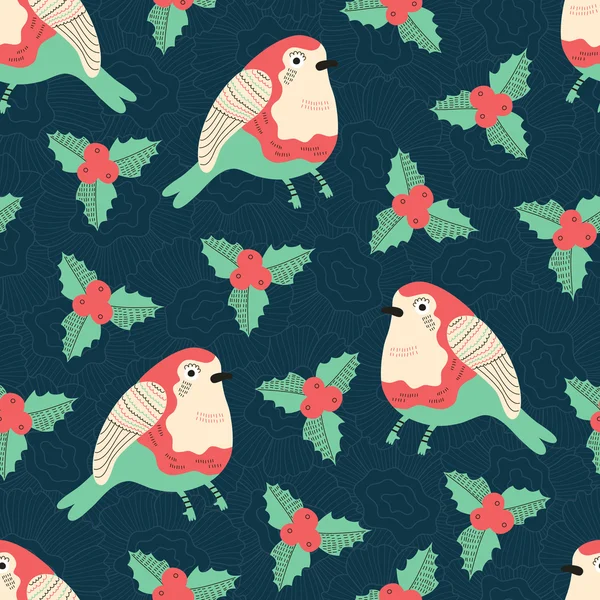 Christmas bird seamless pattern — Stock Vector