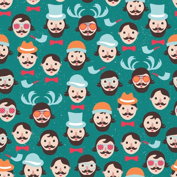 Hipster faces seamless pattern — Stock Vector