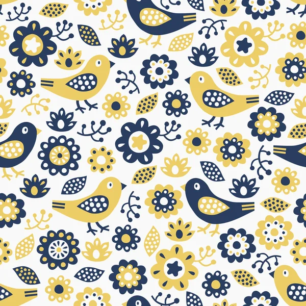 Oiseau et fleur motif sans couture — Image vectorielle