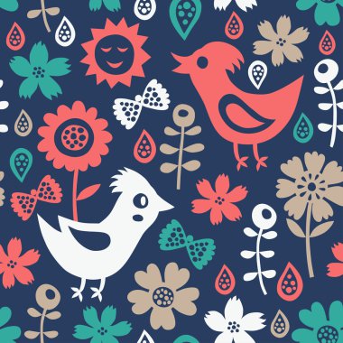 kuş ve çiçek deseni