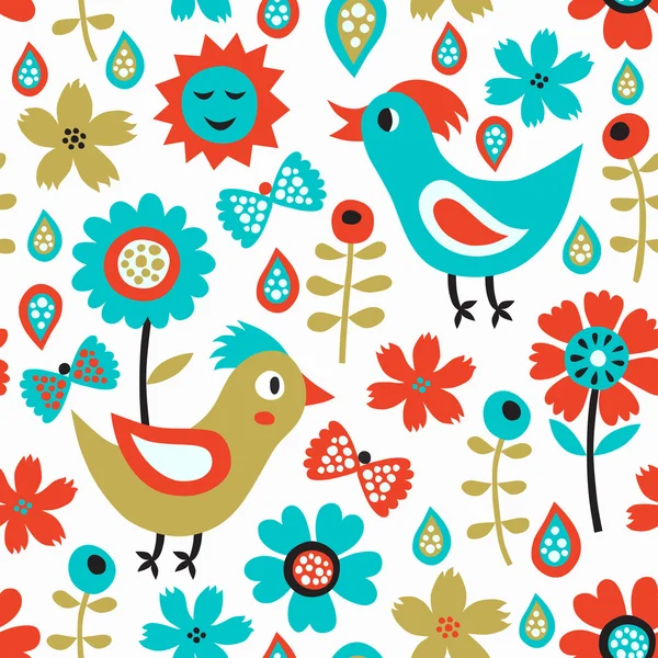 Bird and flower pattern — Stock Vector