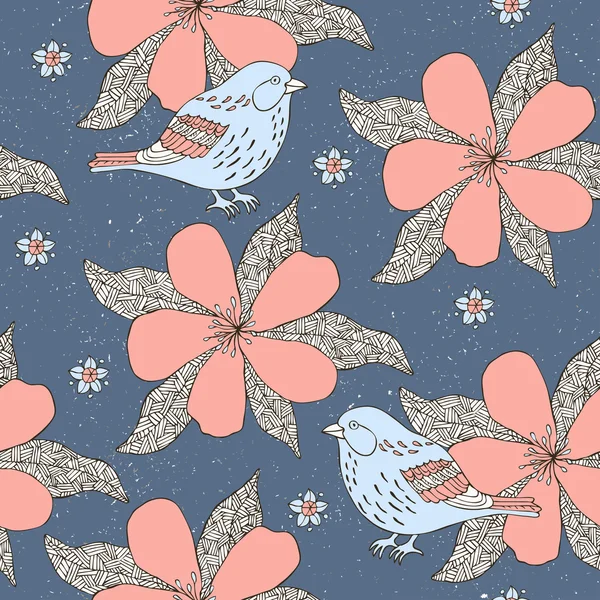 Fondo de aves y flores — Vector de stock