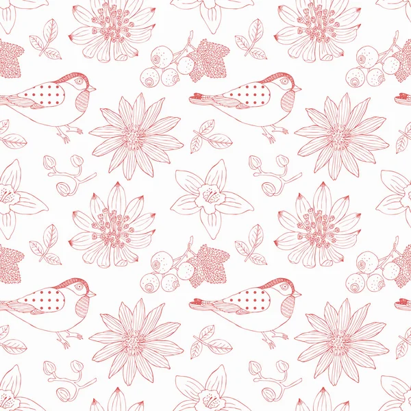 Fondo de aves y flores — Vector de stock