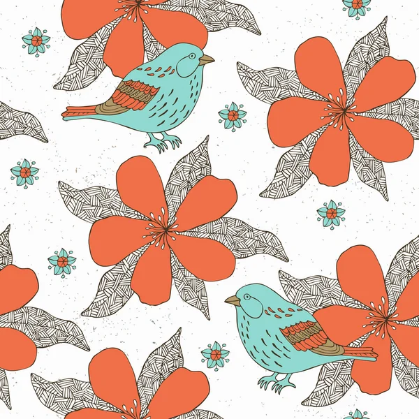 Fondo de aves y flores — Archivo Imágenes Vectoriales