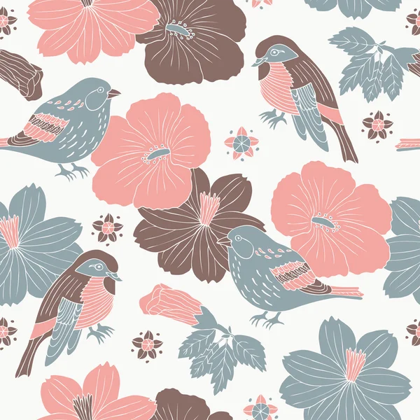 Fondo de aves y flores — Vector de stock