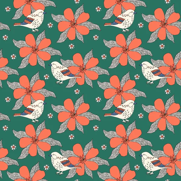 Fond oiseau et fleur — Image vectorielle