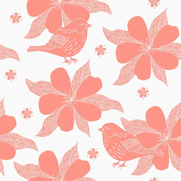 Fondo de aves y flores — Vector de stock