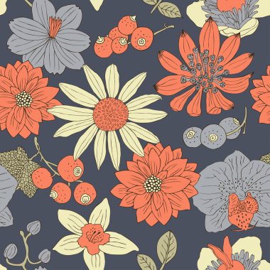 çiçek retro seamless modeli