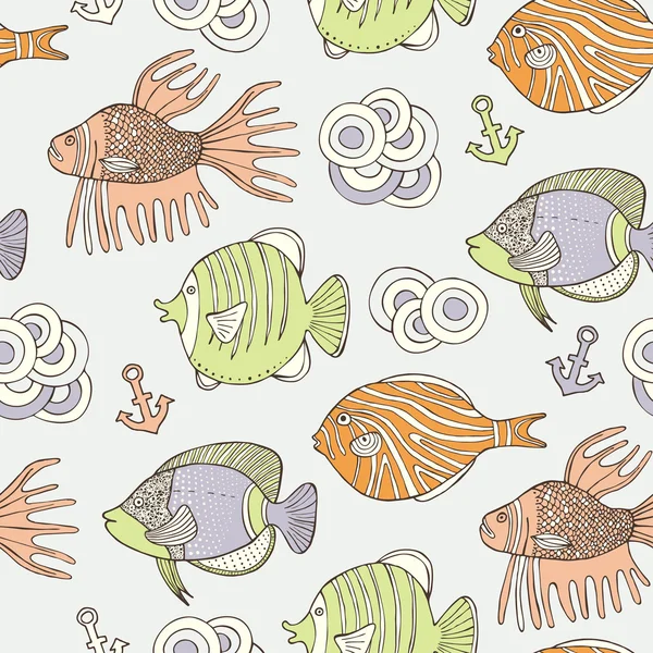 Ryby doodle bez szwu — Wektor stockowy