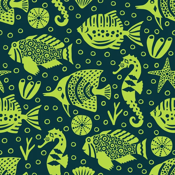 Marine life seamless pattern — Stock Vector