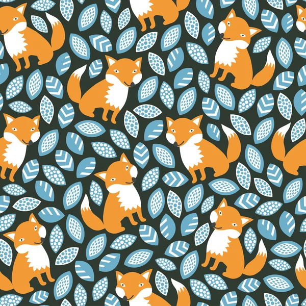 Cute fox seamless pattern — Stock Vector