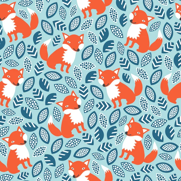 Cute fox seamless pattern — Stock Vector
