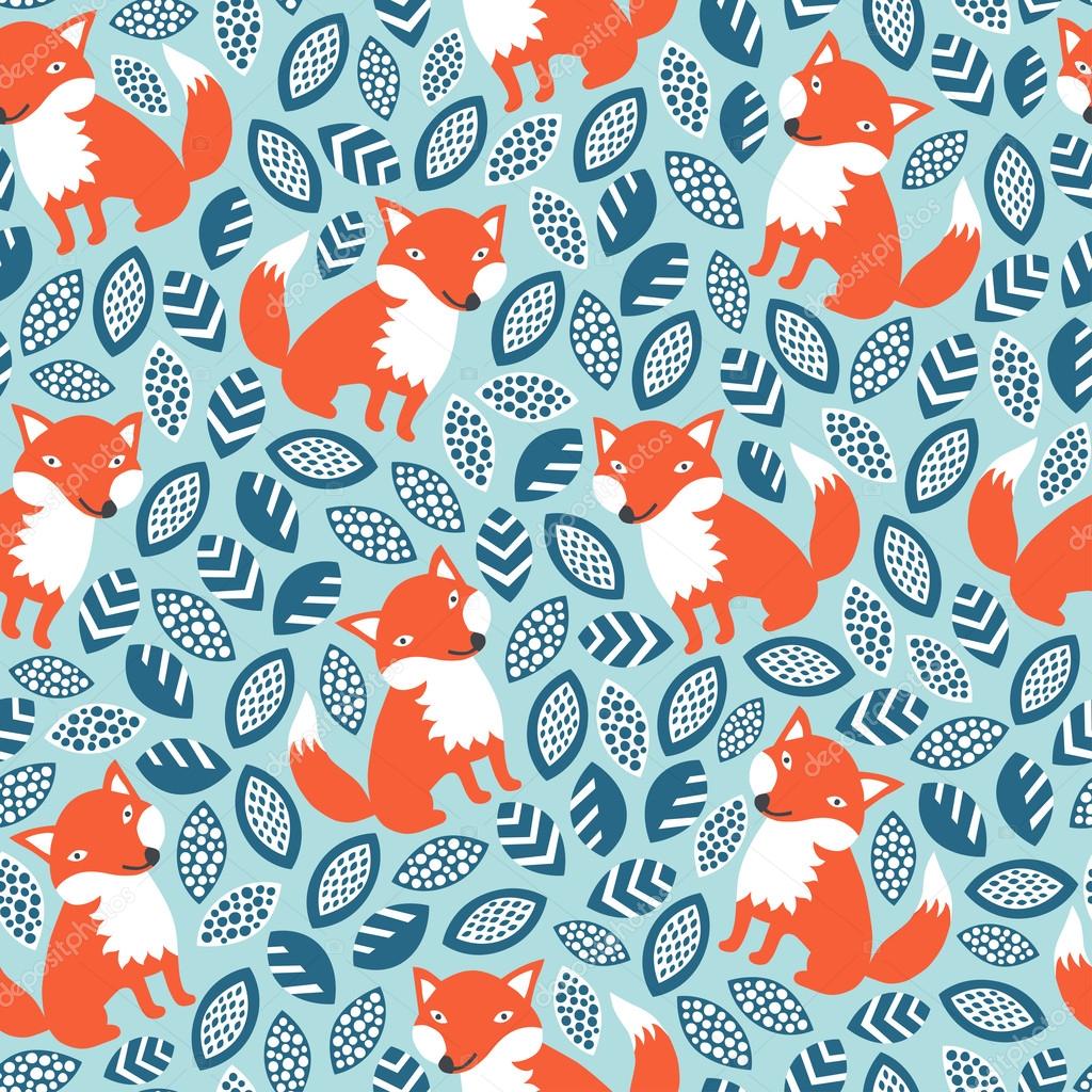 Cute fox seamless pattern — Stock Vector © texturis #34456935