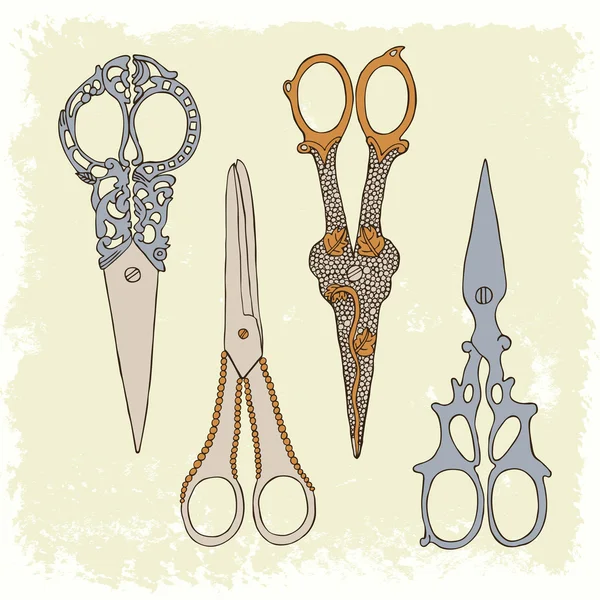 Antique scissors set — Stock Vector