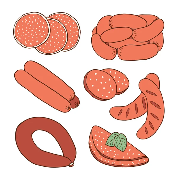 Set de saucisses colorées — Image vectorielle