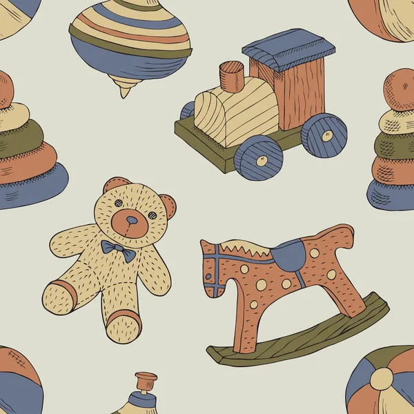 Retro juguetes patrón sin costura — Archivo Imágenes Vectoriales