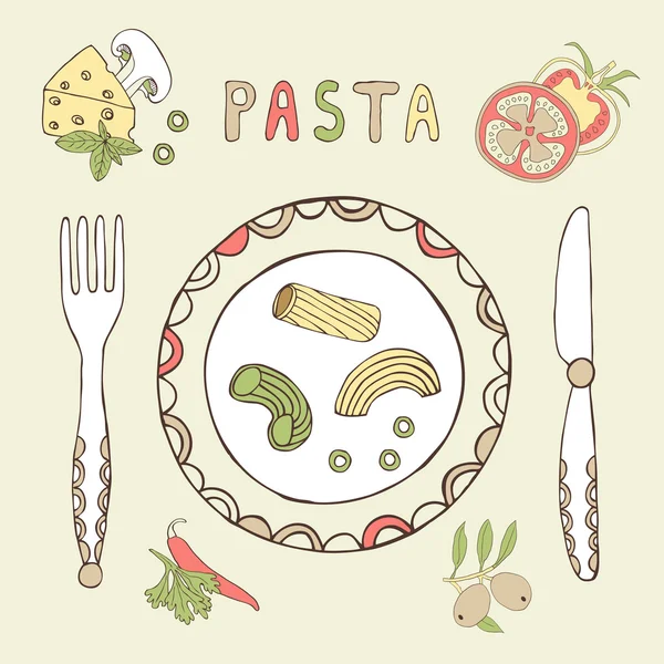 Plate with pasta card — Stock Vector