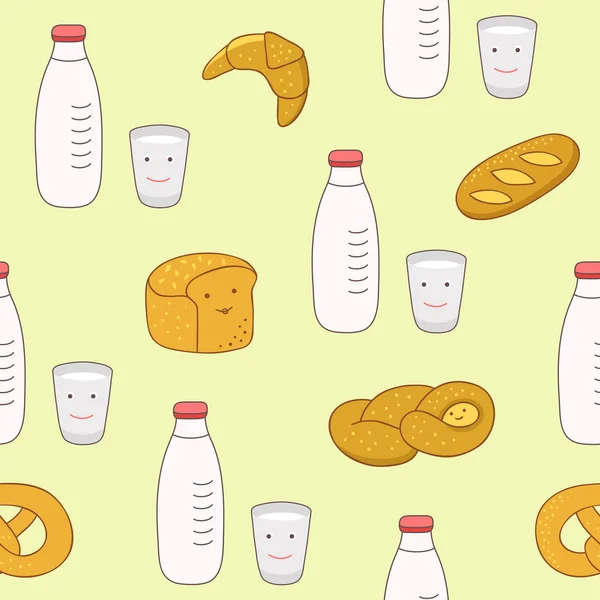 Sans couture avec lait et pain — Image vectorielle